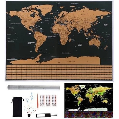 Malatec Velká Stírací mapa světa s vlajkami Deluxe 82 x 59 cm s příslušenstvím černá – Sleviste.cz