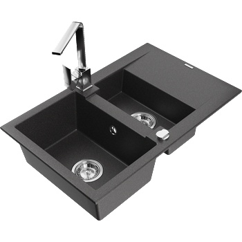 Mexen Gaspar гранитна мивка с 1, 5 корита с отцедник и кухненски смесител Rita, (6507-76-670300-00)