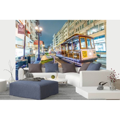 DIMEX ART Самозалепваща се флизелинова фототапета нощно пътуване с трамвай 375 x 250 см