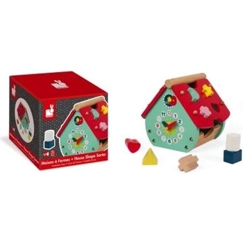 Janod - Дървена къщичка с часовник - Сортер - Горска къщичка (J08008)