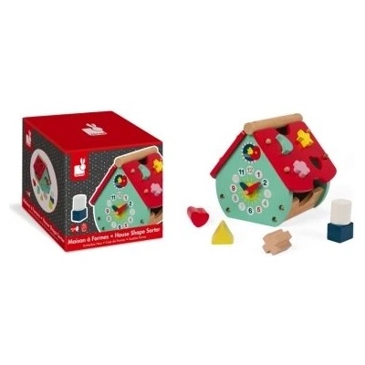 Janod - Дървена къщичка с часовник - Сортер - Горска къщичка (J08008)