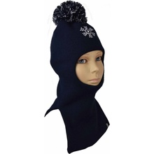 detská kukla s brmbolcom a vyšívanou vločkou tmavo modrá