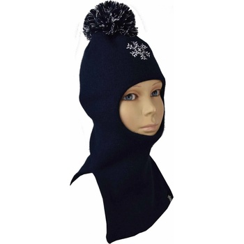 detská kukla s brmbolcom a vyšívanou vločkou tmavo modrá