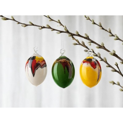 DT GLASS Velikonoční ozdoba Vajíčko s očkem malované duhové barvy žlutá – Hledejceny.cz