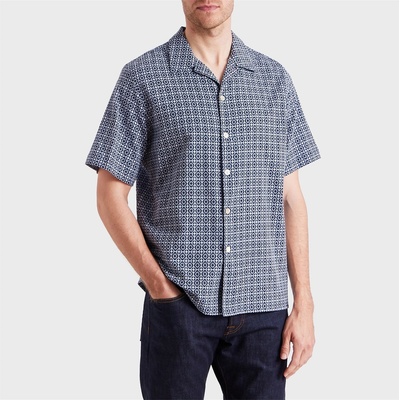 PS Paul Smith Men's Geometric Short-Sleeve Patterned Shirt - Blue 43