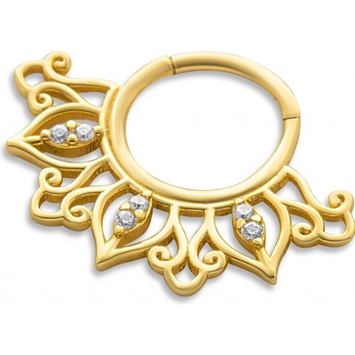 Lillian Vassago Zlatý zdobený piercing kroužek s motivem lístků se zirkony LLV92-GPI031SP