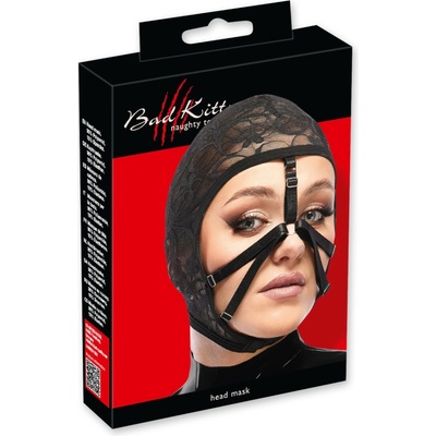 Bad Kitty Lace Head Mask with Straps Black