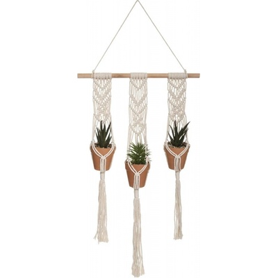 DekorStyle Umělé květiny v trojitém závěsném květináči BOHO 3 Macrame bílá