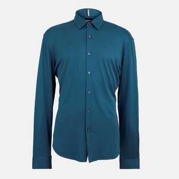 HUGO BOSS Men's Roan F Plain Long-Sleeve Shirt - Turq/Aqua