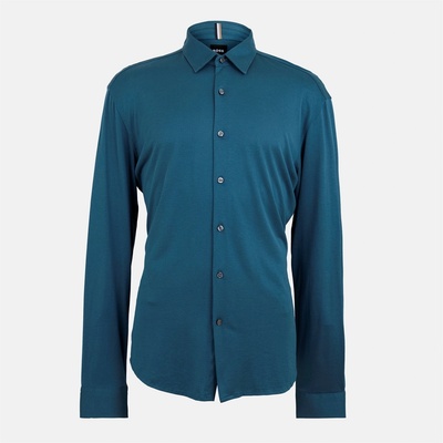 HUGO BOSS Men's Roan F Plain Long-Sleeve Shirt - Turq/Aqua