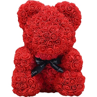 BudNej medvedík z ruží 25 cm - červený - v darčekovom balení - MN9401