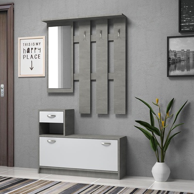 TopMebel Мебел за вход Raynold от меламин в бетонно сиво - бял цвят 100x30x180см