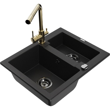 Mexen Carlos гранитна мивка 1, 5-камерна с кухненски смесител Duero, черен - 6518-77-671600-50-B (6518-77-671600-50-B)