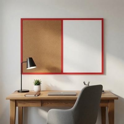 Toptabule.sk Kombinovaná tabuľa biela v červenom drevenom ráme COLOR 60 x 40 cm