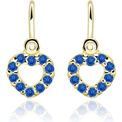 Duppi detské náušnice srdiečka DU 70508 zo žltého zlata s kamienkami tmavo modrými zapínanie brizúra