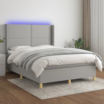 vidaXL Боксспринг легло с матрак и LED, светлосиво, 140x190 см, плат (3138789)