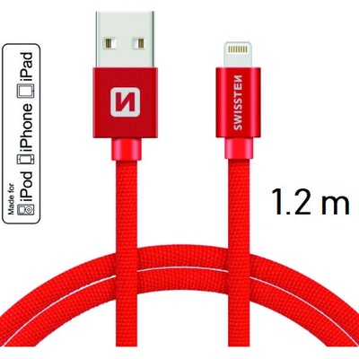 MFI licencovaný dátový lightning kábel Swissten textile červený 1.2m / 2.0m Dĺžka: 1,2m