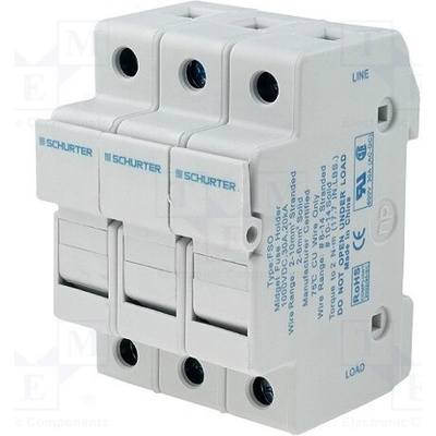 SCHURTER 0091.0003 Zásuvka; 10,3x38mm; na přípojnici DIN; 30A; 600VAC; Póly: 3; póly: 3