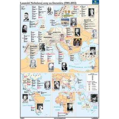 Cartographia Laureáti Nobelovej ceny za literatúru - mapa (120x160 cm), nástenná, fóliovaná, lištovaná