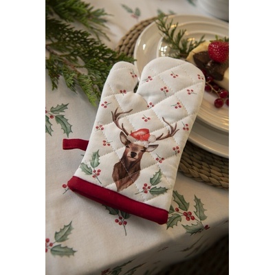 Clayre & Eef Kuchynská bavlnená Chňapka Holly Christmas s jeleňom 12 x 21 cm
