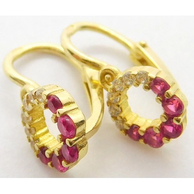 Klenoty Budín dětské zlaté náušnice se zirkony a rubíny HK2228