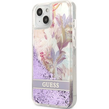 GUESS Liquid Glitter Flower Case - дизайнерски кейс с висока защита за iPhone 13 (лилав)