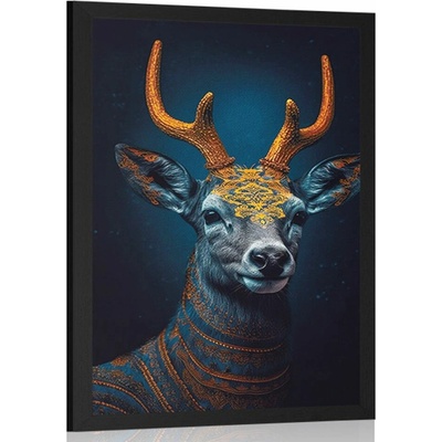 Plakát modro-zlatý jelen - 20x30 black