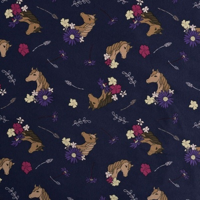 Strima Cotton/EA Jersey Print - horses, námornícka modrá