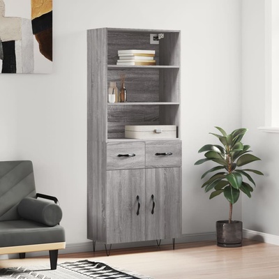 vidaXL Висок шкаф, сив сонома, 69, 5x34x180 см, инженерно дърво (3200551)