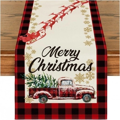 Textilomanie Lněný vánoční běhoun MERRY Christmas 33x180 cm červený