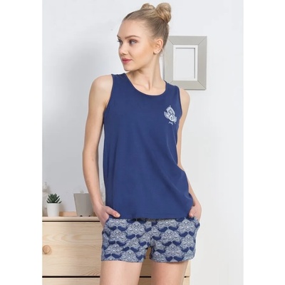 Лятна пижама в мастилено-синьо с орнаменти