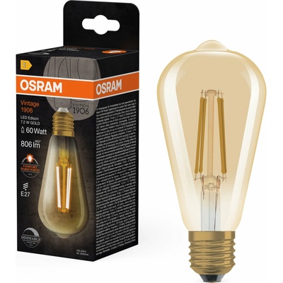 Osram Ledvance Vintage 1906 Edison 60 Filament DIM 7.2W 824 Gold E27