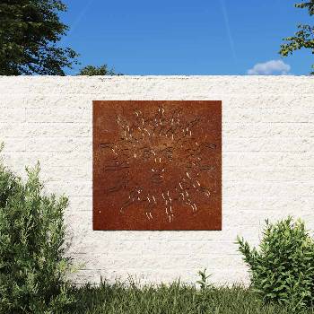 vidaXL Градинска декорация 55x55 см кортенова стомана дизайн слънце (824501)