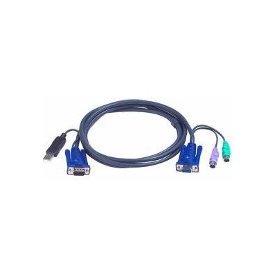 ATEN KVM кабел ATEN 2L-5502UP : : HD15 / F + 2 x PS2 M към HD15 / M + USB type A / M, 1.8 м, Син, 2L-5502UP
