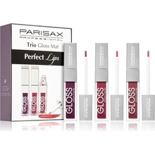 Parisax Perfect Lips Mat Violine lesk na rty 6 g + Mat Rose Passion lesk na rty 6 g + Mat Nude Rose lesk na rty 6 g dárková sada