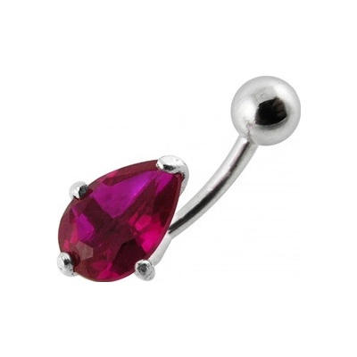 Šperky4U stříbrný piercing do pupíku kapka tmavě růžový zirkon BP01010-F