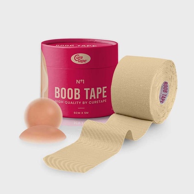 Páska na tvarování poprsí s nálepkami na bradavky Boob Tape Cure Tape , béžová 5 cm x 5 m