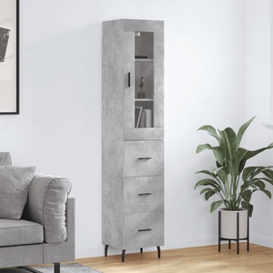 vidaXL Висок шкаф, бетонно сив, 34, 5x34x180 см, инженерно дърво (3199253)