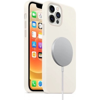 Pouzdro AppleKing silikonové s podporou nabíjení Magsafe iPhone 12 / 12 Pro - bílé