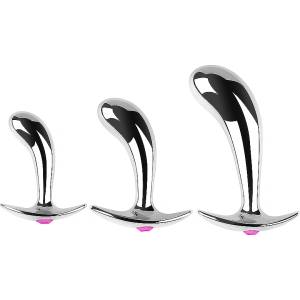 SuperLove Jewel Curved Anal Plug Set Silver-Pink Gem