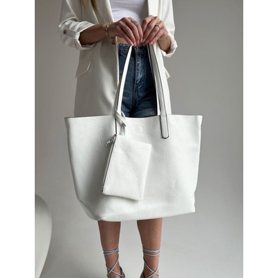 Biela shopper kabelka na rameno 2v1