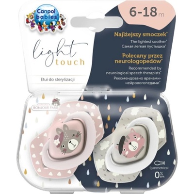 Canpol babies Set symetrických silikónových cumlíkov Light touch BONJOUR PARIS 2 ks ružový