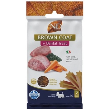 Farmina N&D Brown Dental Care Treat With Lamb, Spirulina and Carrot Mini - Дентални стикове за кучета от дребни породи с агнешко, спирулина и морков - 60 гр, Италия - KND0006019