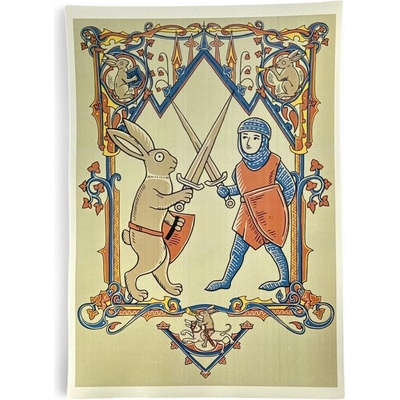 Bojoví středověcí zající, ruční papír, A3 P44515