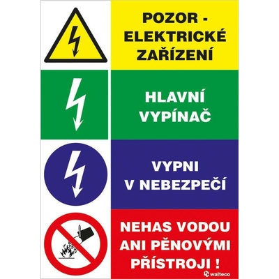 Walteco Pozor, elektrické zařízení 100x150mm, čtyřkombinace, samolepka Množství: 1 ks , 20095