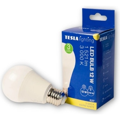 Tesla lighting LED žárovka BULB E27, 12W, 230V, 1521lm, 25 000h, 3000K teplá bílá 220st