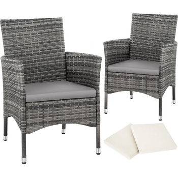 tectake 404551 2 zahradní židle ratanové vč. 4 povlaků - šedá/světle šedá