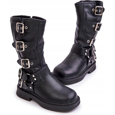 Dievčenské čIžmy na zips ozdobné pracky čierne