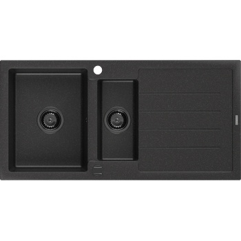 Mexen Andres гранитна мивка 1, 5-коморна с отцедник 1000 x 500 мм черен/сребърен металик сифон черен - 6515101510-73-B (6515101510-73-B)
