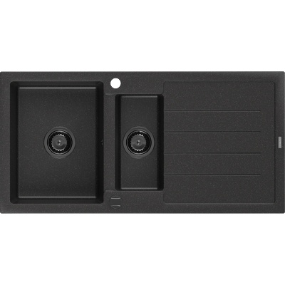 Mexen Andres гранитна мивка 1, 5-коморна с отцедник 1000 x 500 мм черен/сребърен металик сифон черен - 6515101510-73-B (6515101510-73-B)